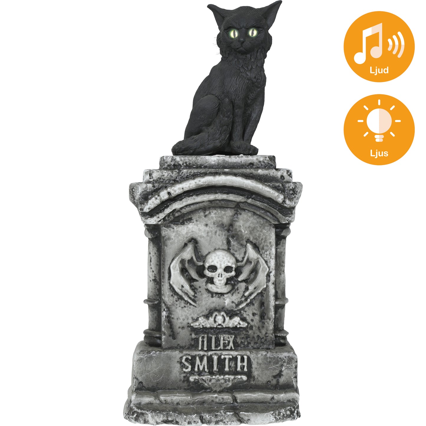 Gravsten, katt med ljus och ljud 90x 40 cm