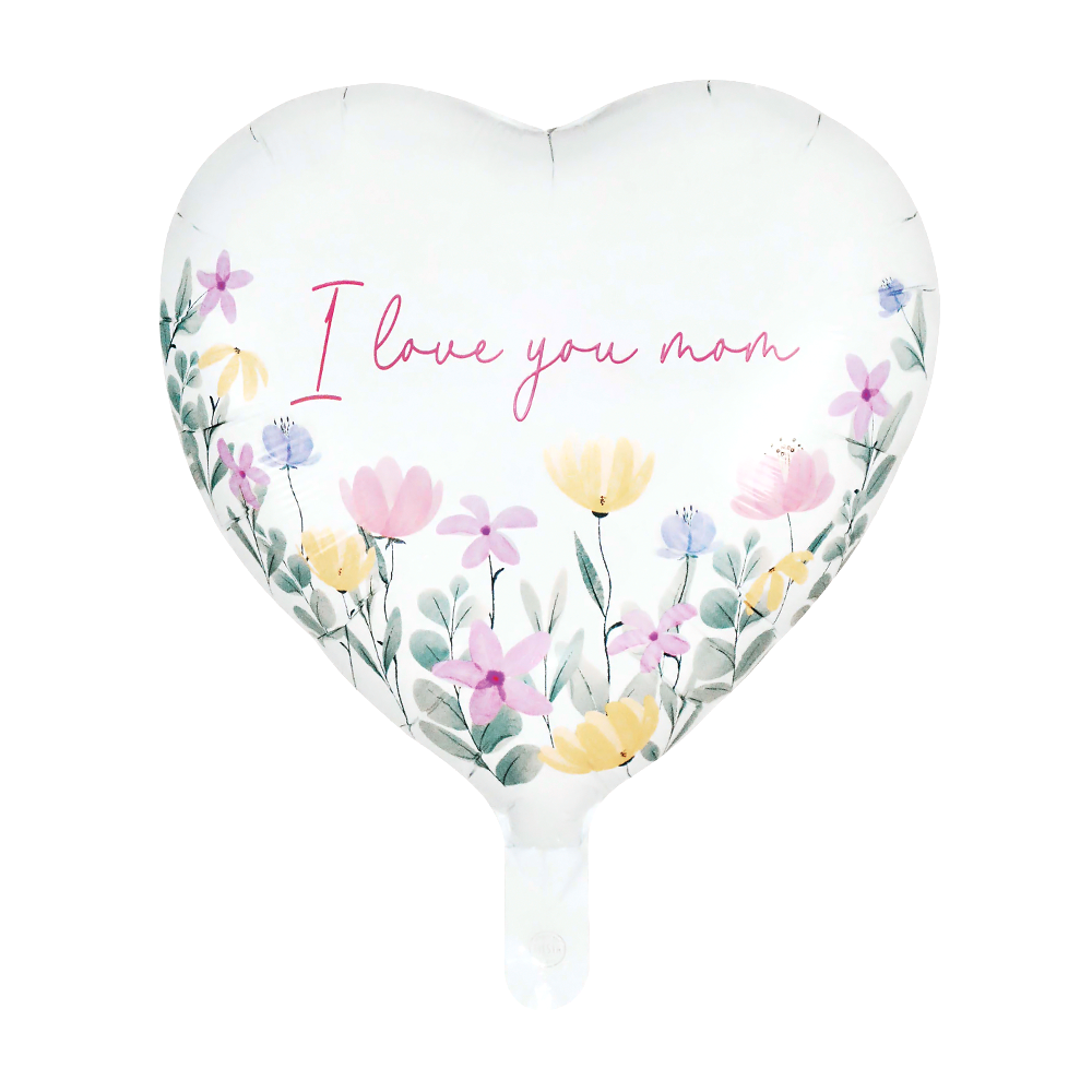 Folieballong, I love you mom vit 46 cm