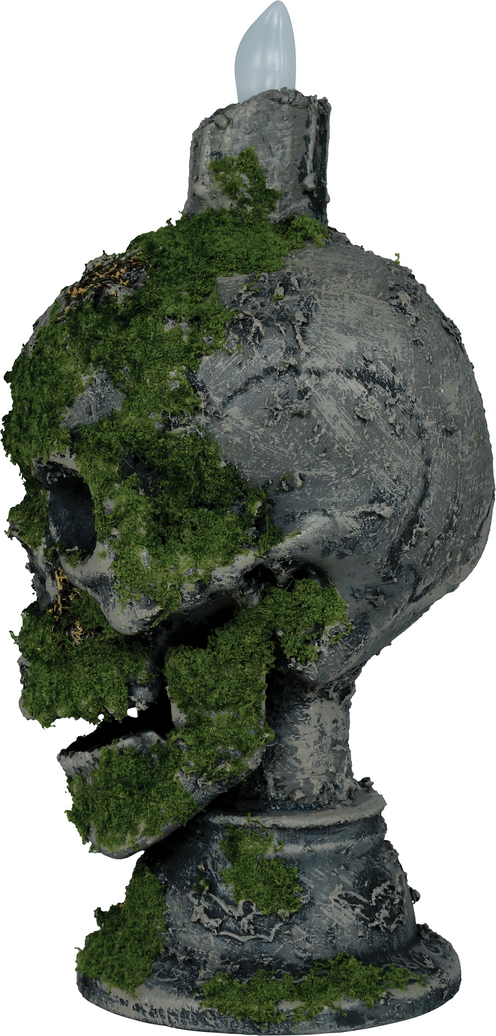 Dödskalle med ljus och mossa, 35 cm