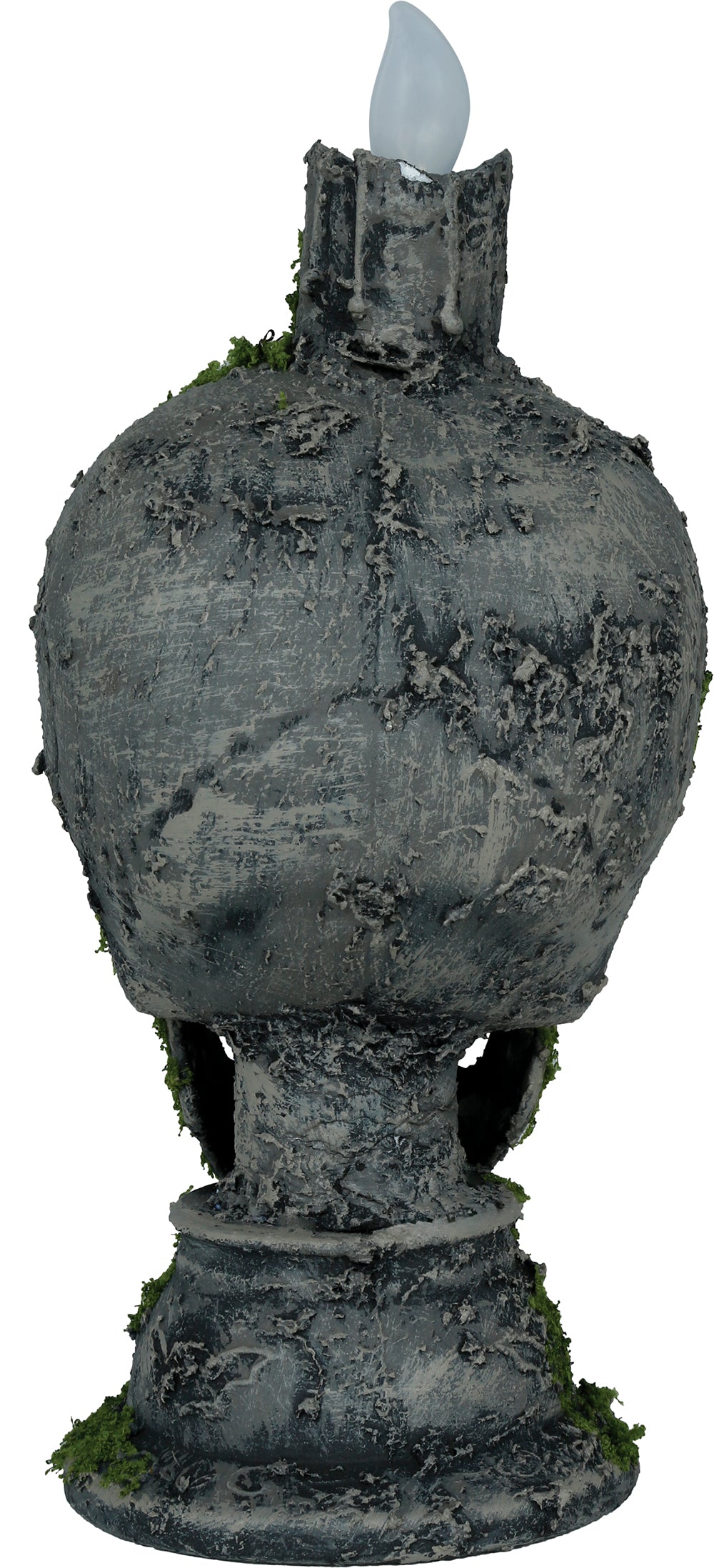 Dödskalle med ljus och mossa, 35 cm