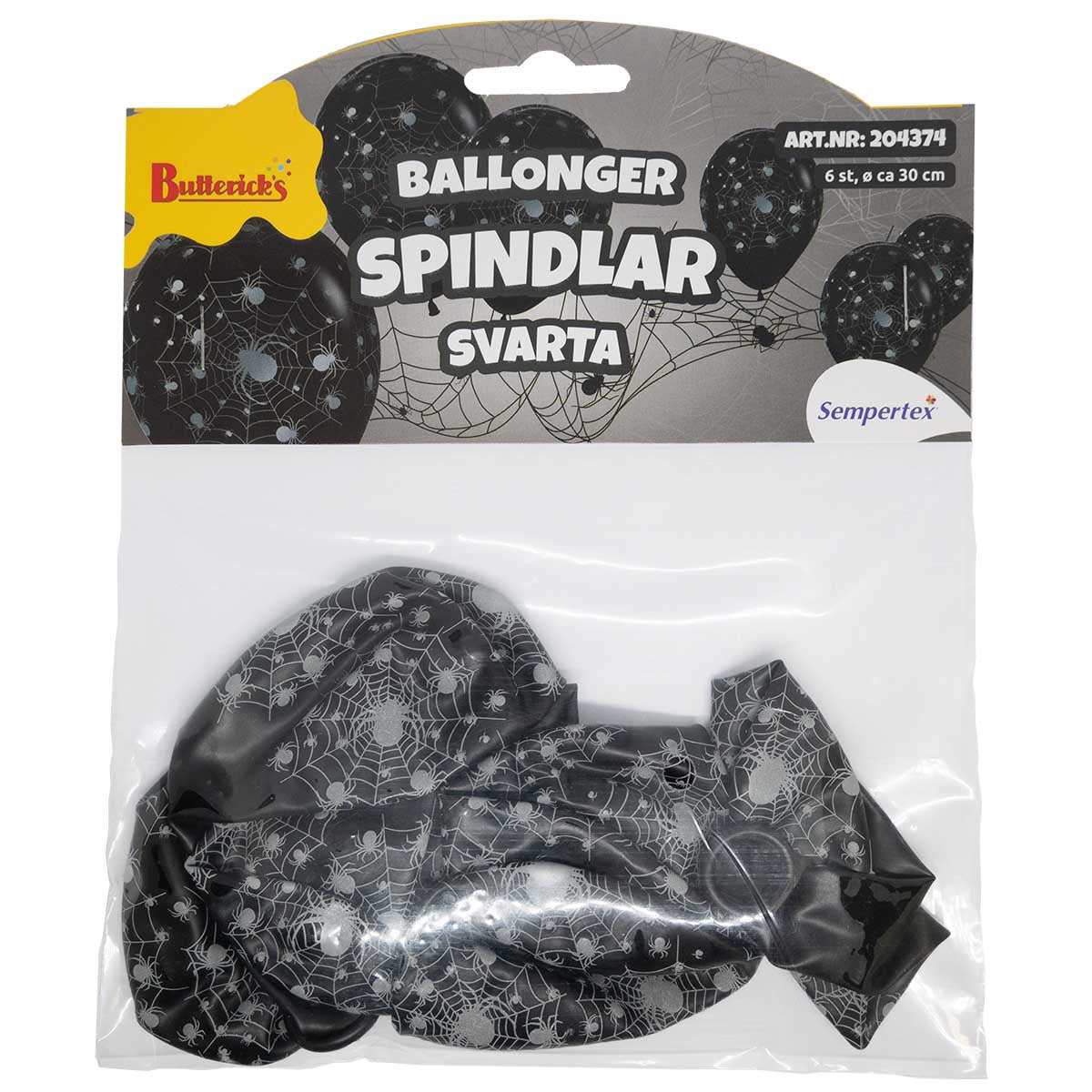 Ballonger, spindlar svarta 6 st