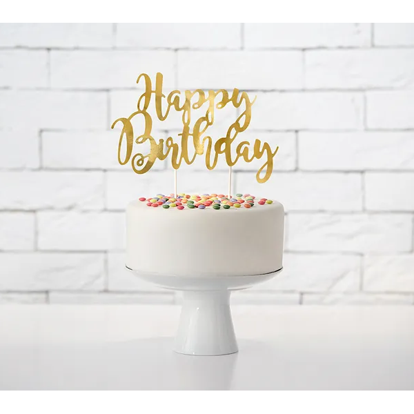 Cake toppers, happy birthday guld 22,5 cm