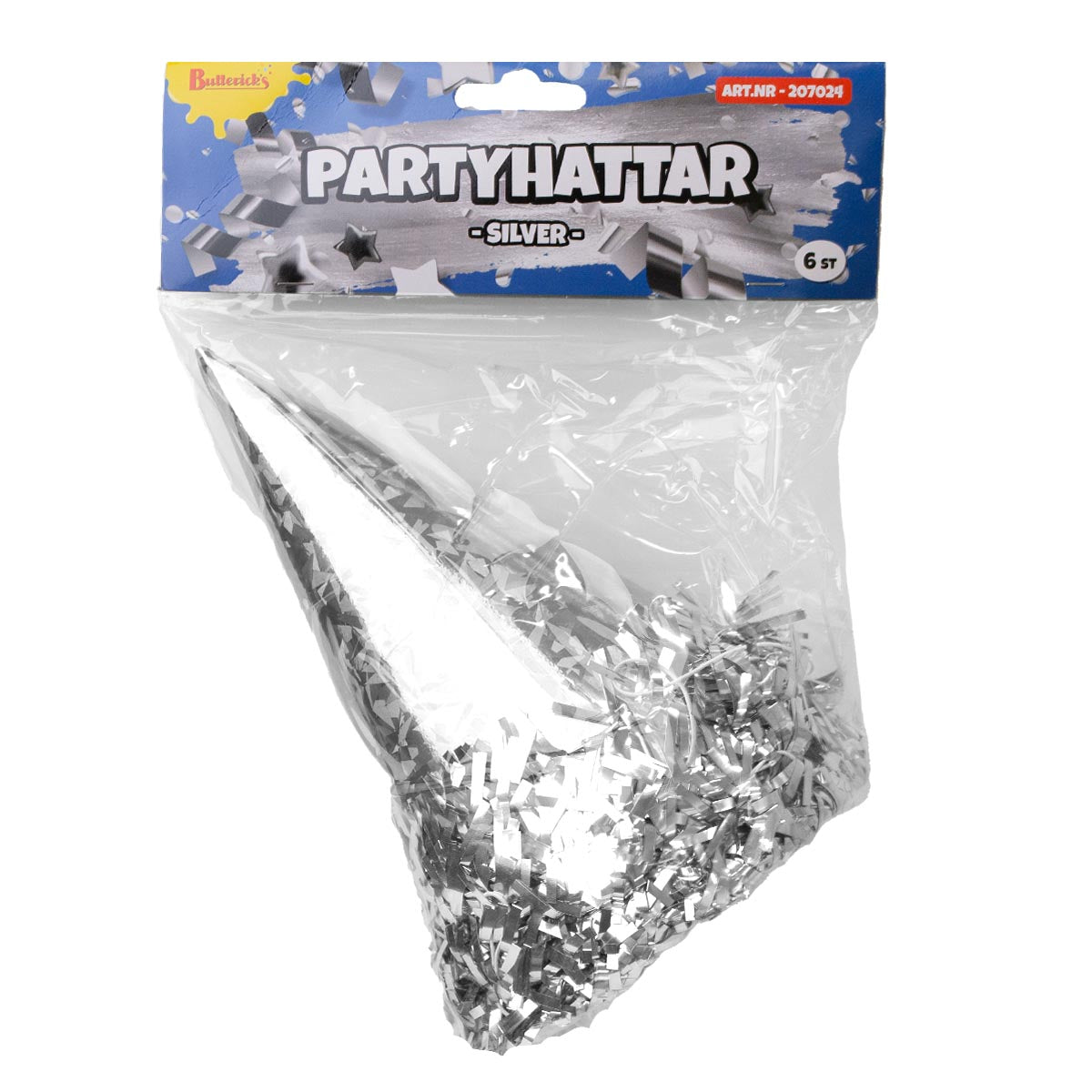 Partyhattar, silver 6 st