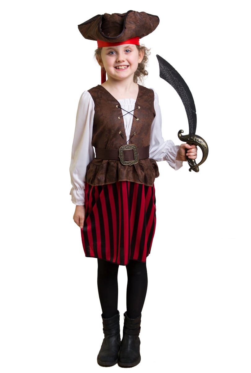 Barndräkt, randig piratklänning 134/140 cl