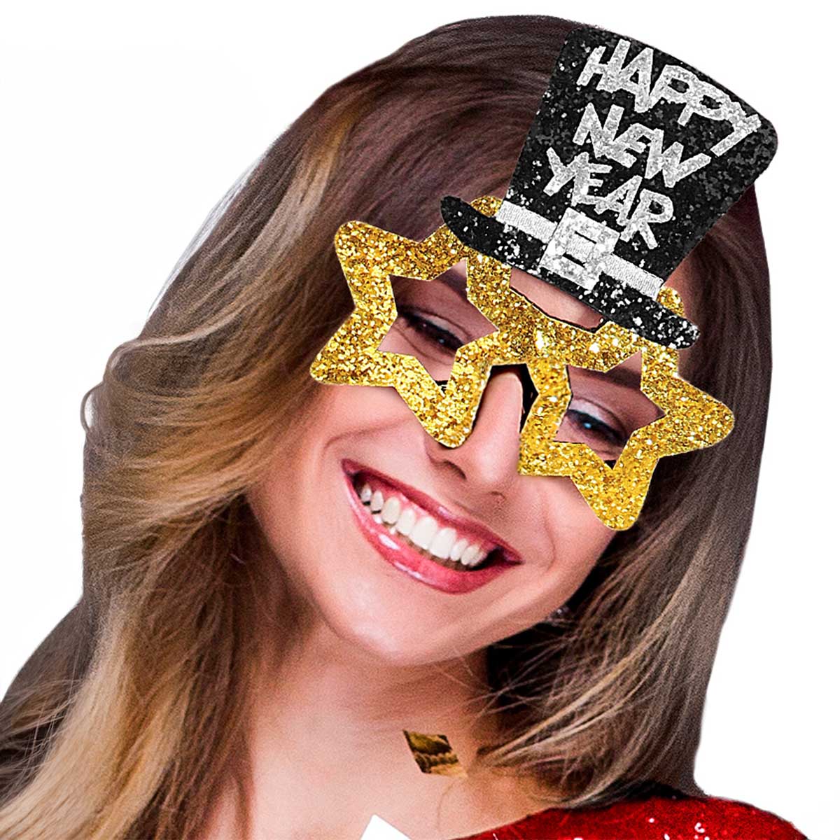 Glasögon, happy new year guld