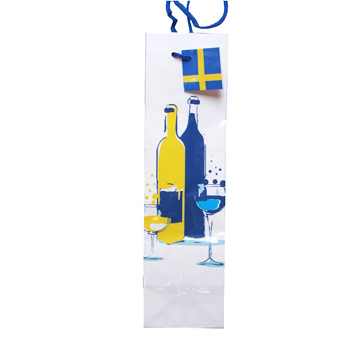 Presentpåse, vinflaska blå/gul flaskor 1 st