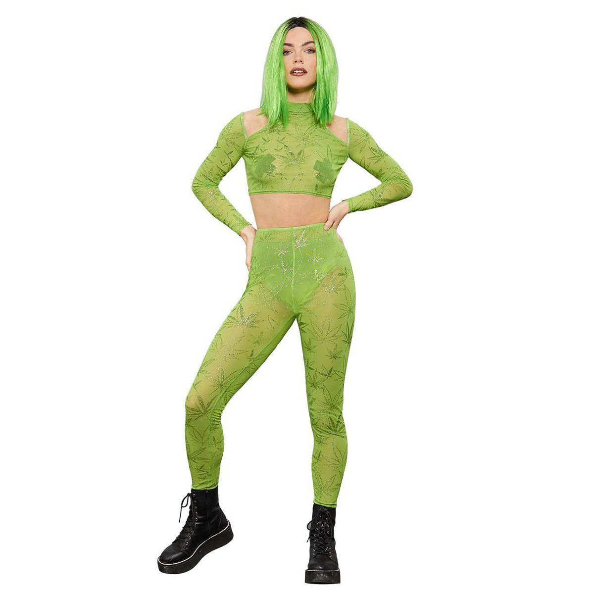 Bodysuit, Fever Cannabis Sheer Crop Top & Leggings