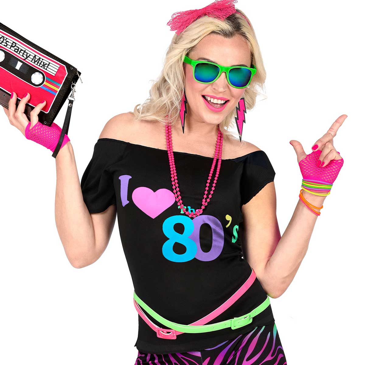 Näthandskar, neon rosa 80-tal
