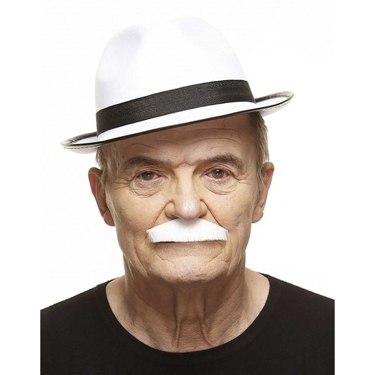 Mustasch, butler vit