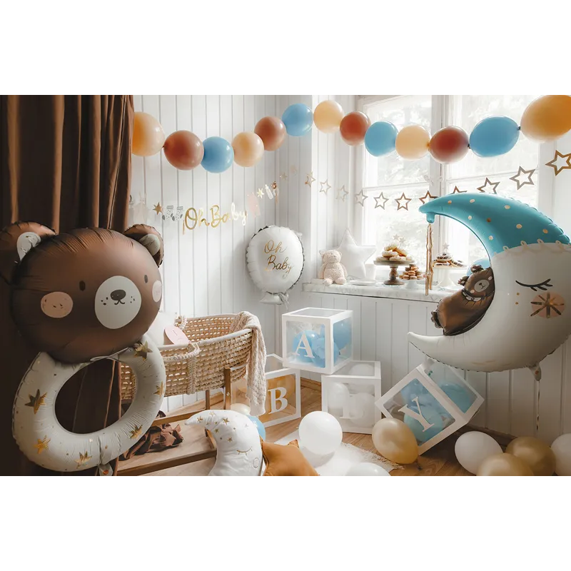 Folieballong, teddybear on the moon blå 80x98 cm