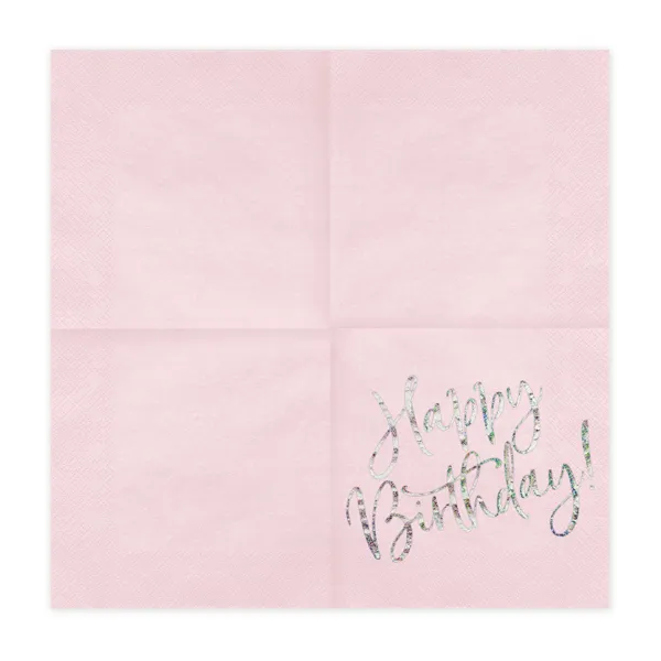 Servetter, happy birthday ljusrosa 20 st