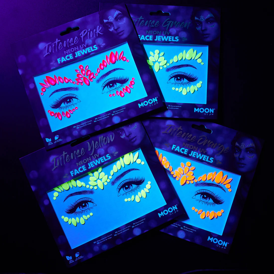 Moon Neon UV kroppsstenar, Intense Pink Face Jewels