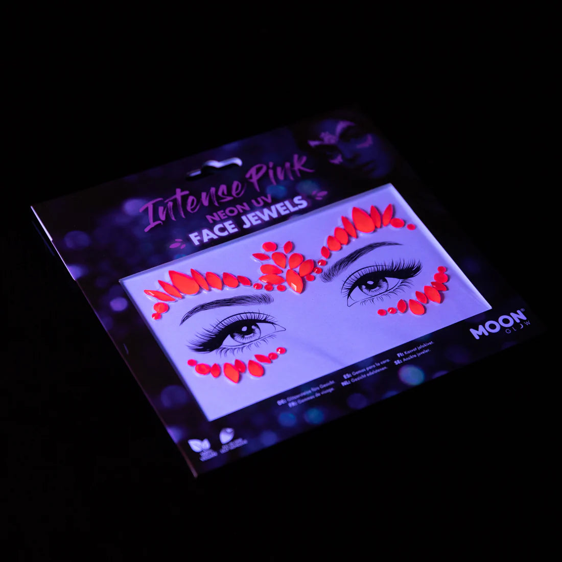 Moon Neon UV kroppsstenar, Intense Pink Face Jewels