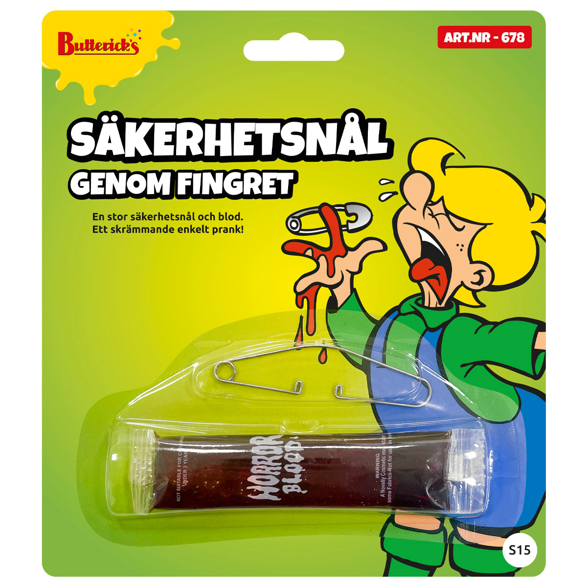 Säkerhetsnål genom fingret