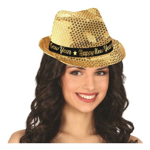 Glitterhatt, fedora guld happy new year