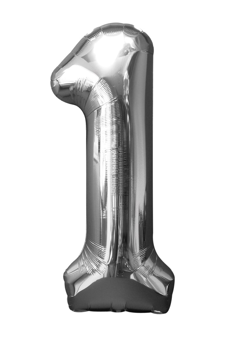 Folieballong, siffra 1 silver 86 cm