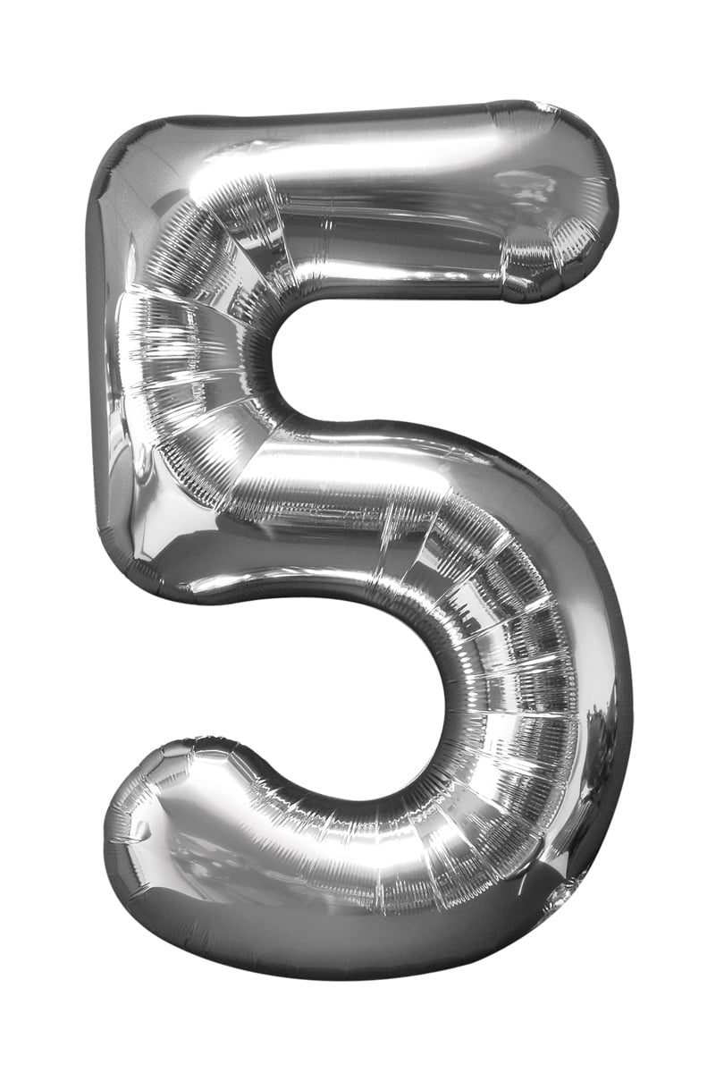 Folieballong, siffra 5 silver 86 cm
