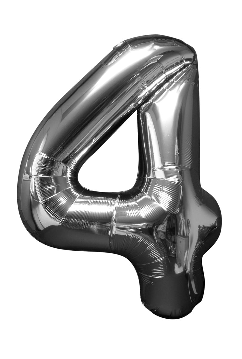 Folieballong, siffra 4 silver 86 cm