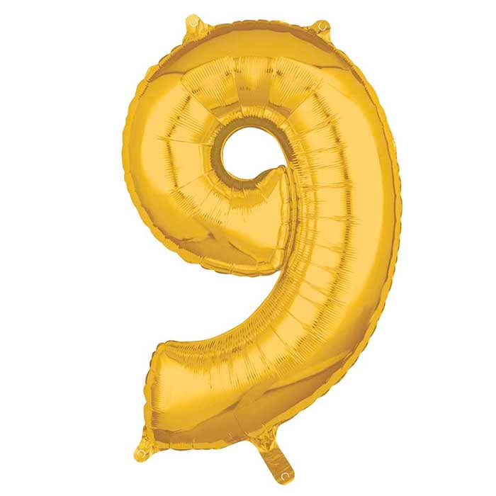 Folieballong, siffra 9 guld 66 cm