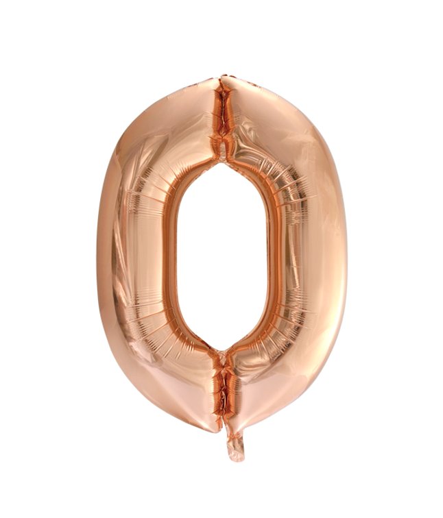 Folieballong, siffra 0 roséguld 86 cm