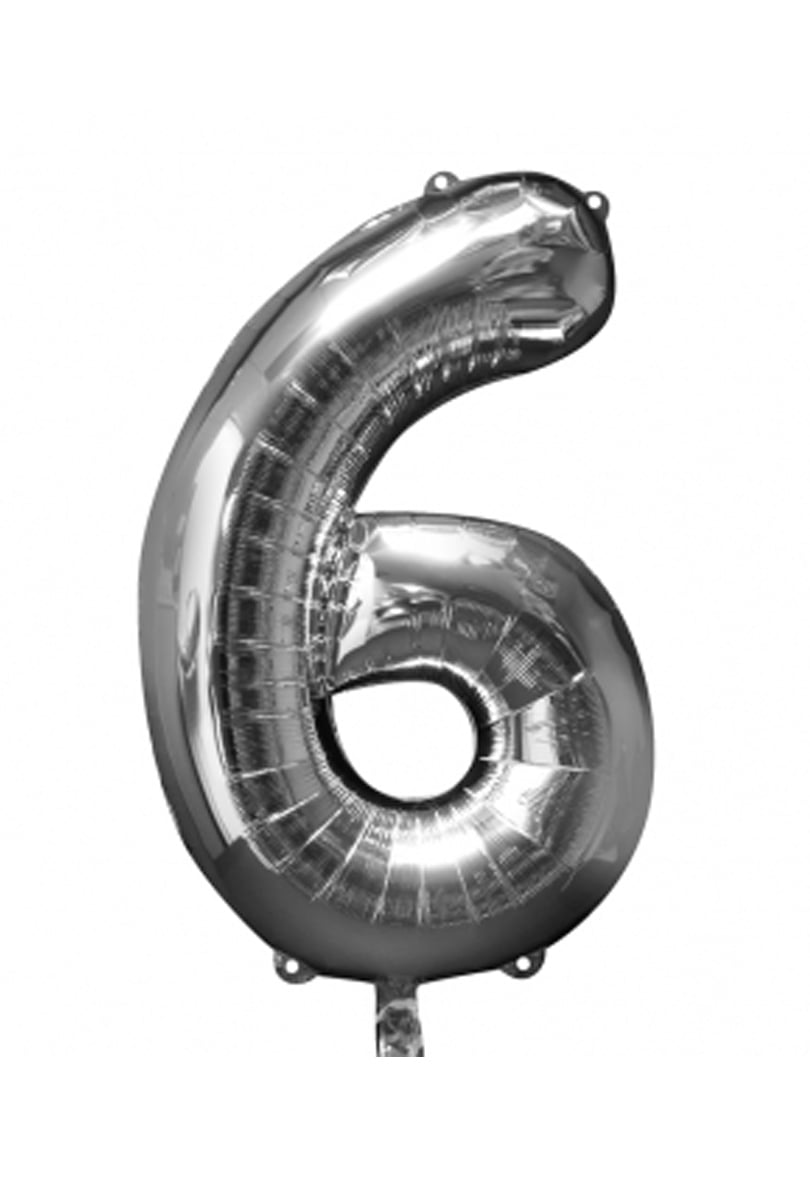 Folieballong, siffra 6 silver 86 cm