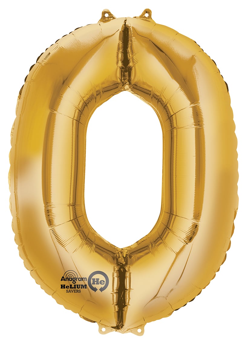 Folieballong, siffra 0 guld 86 cm