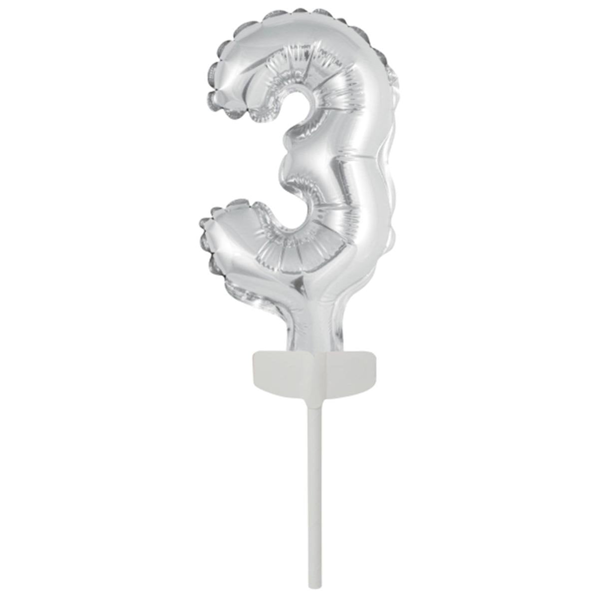 Folieballong, siffra 3 silver 15 cm