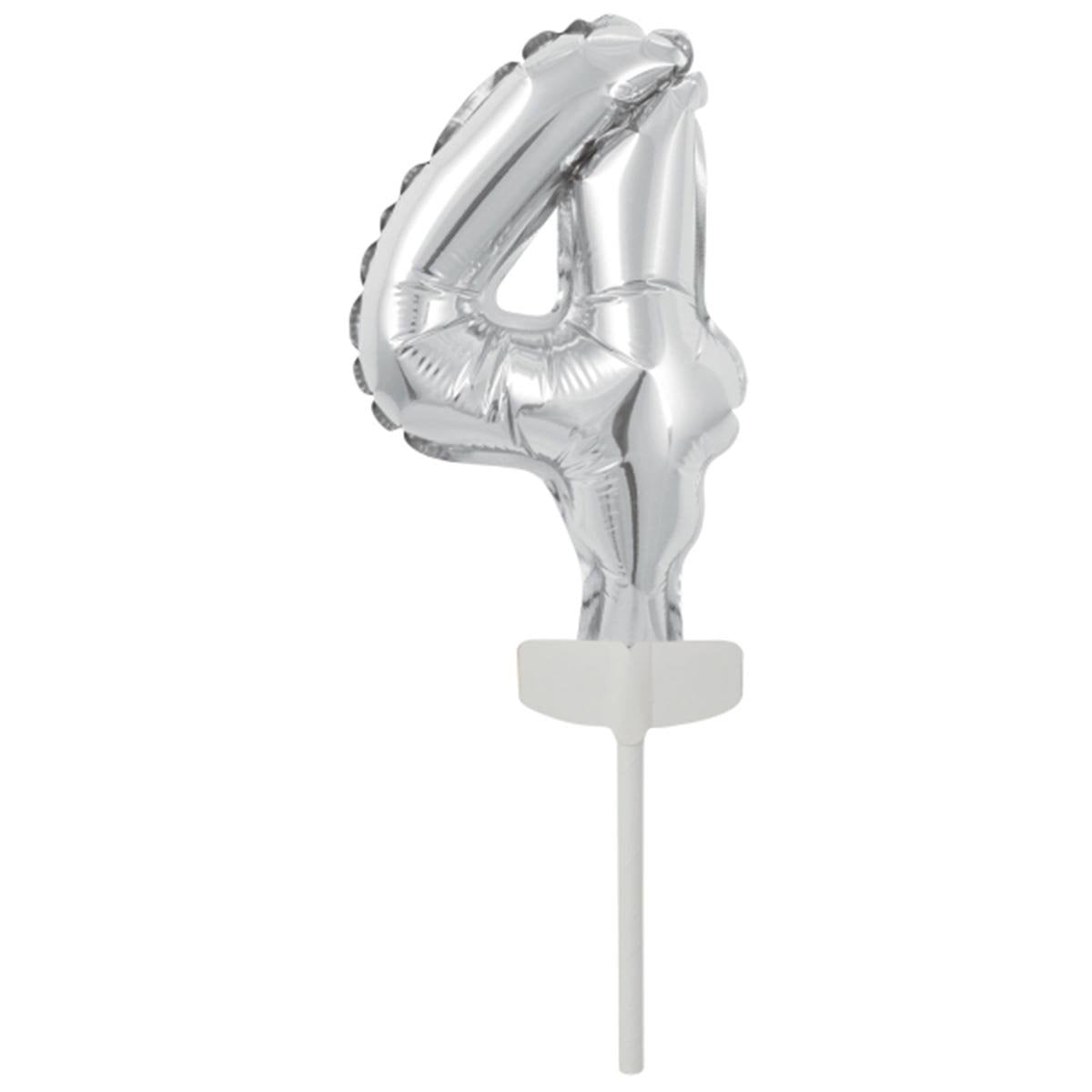 Folieballong, siffra 4 silver 15 cm