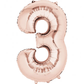 Folieballong, siffra 3 rose 86 cm