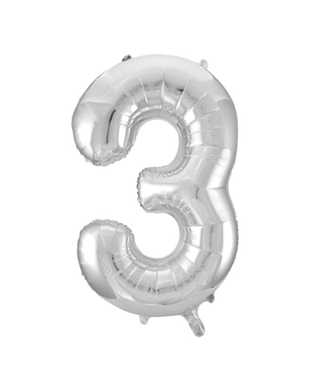 Folieballong, siffra 3 silver 86 cm