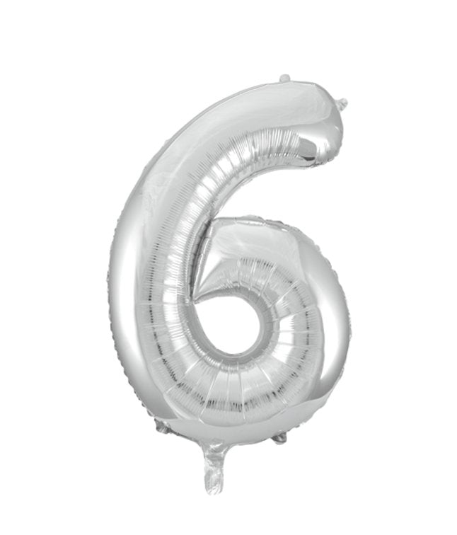Folieballong, siffra 6 silver 86 cm