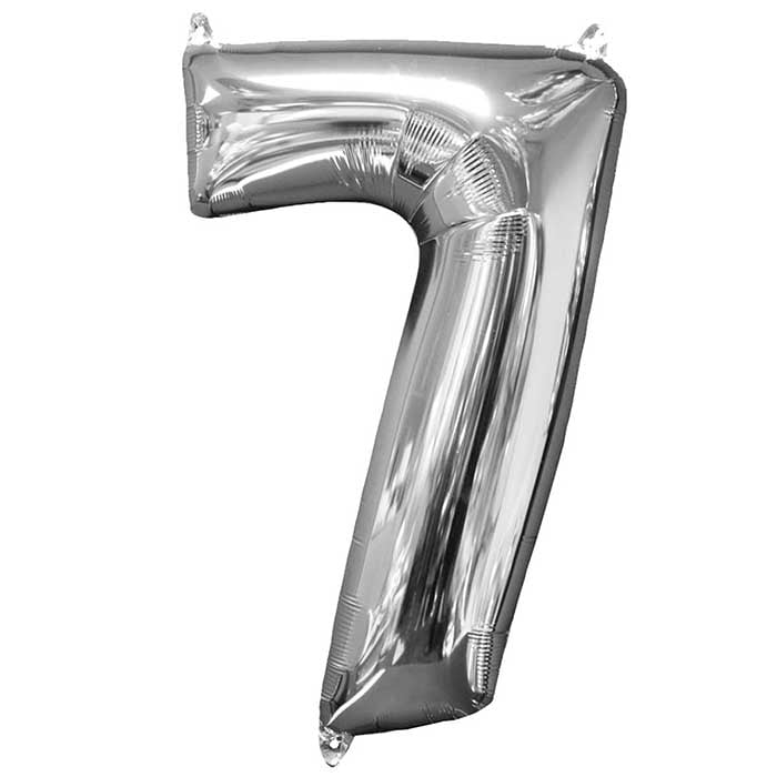 Folieballong, siffra 7 silver 66 cm