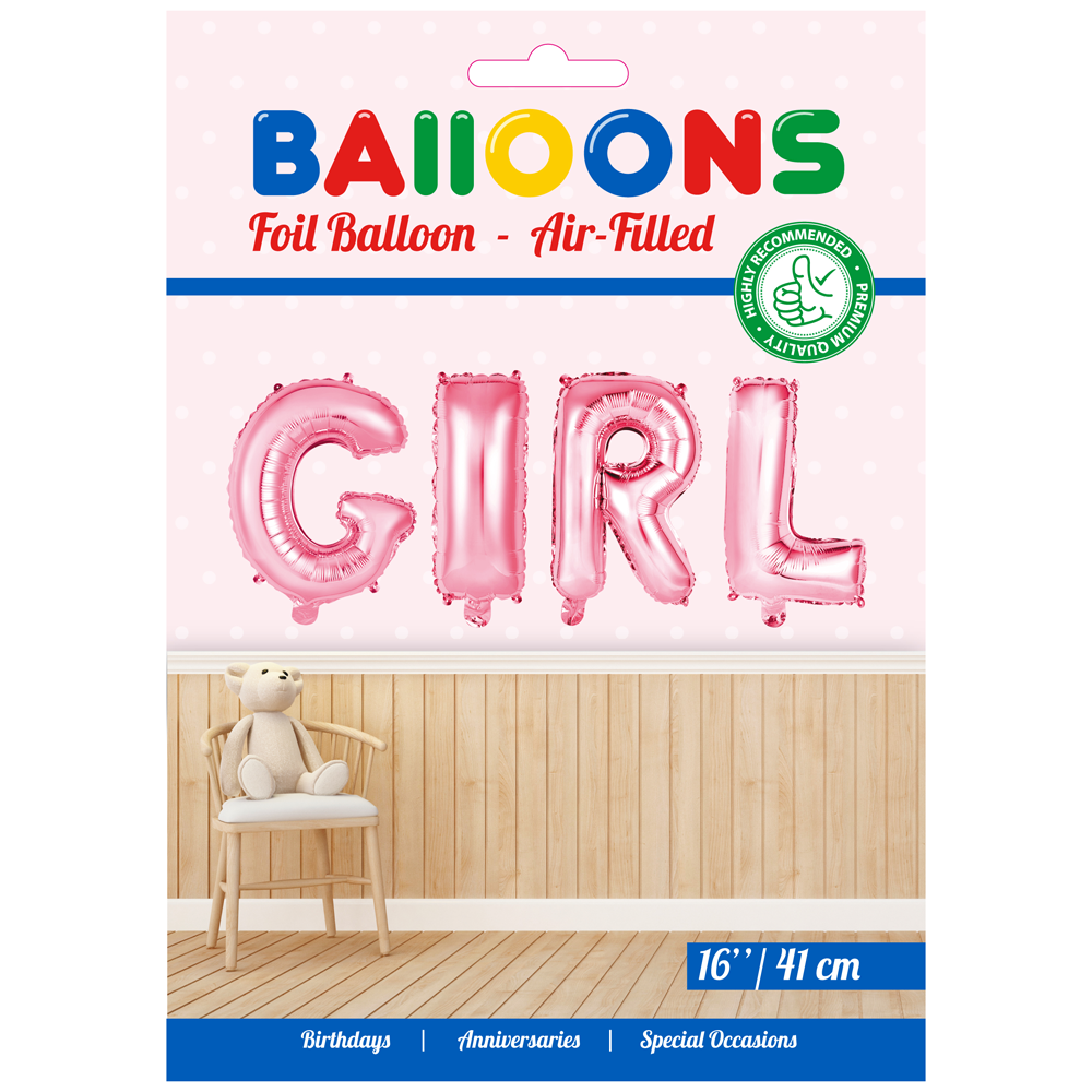Folieballong, girlang GIRL rosa