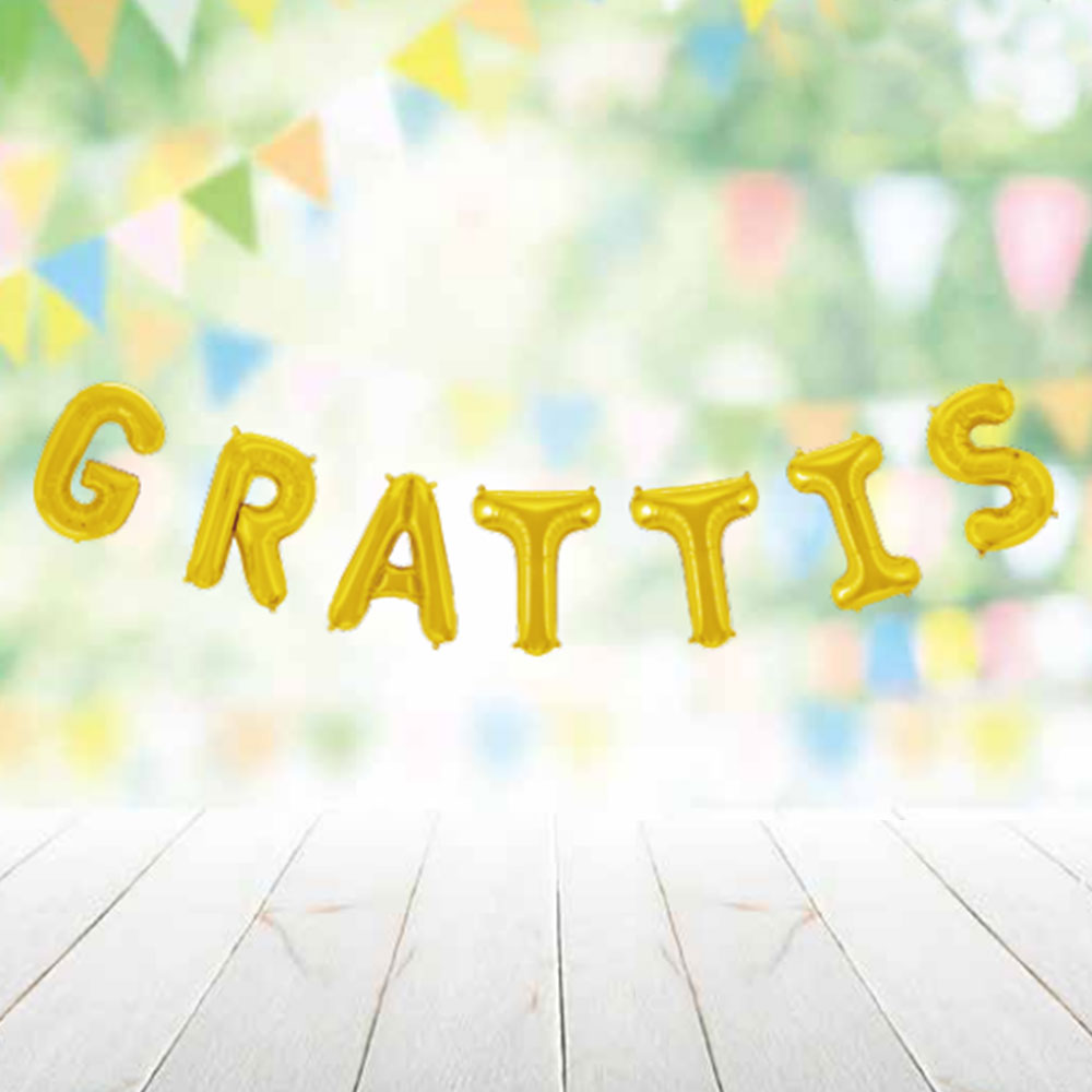 Folieballong, girlang grattis guld