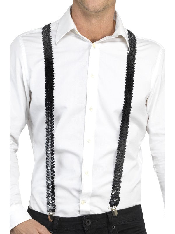 Hängslen, paljett svart