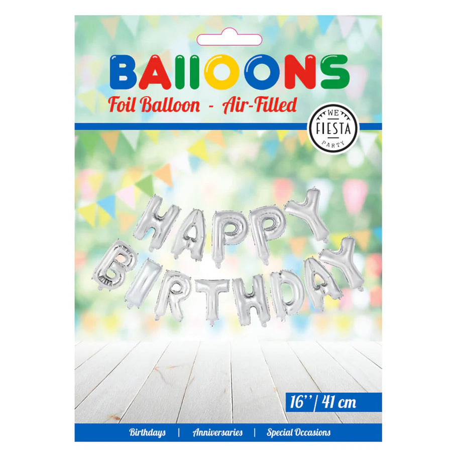 Folieballong, girlang happy birthday silver