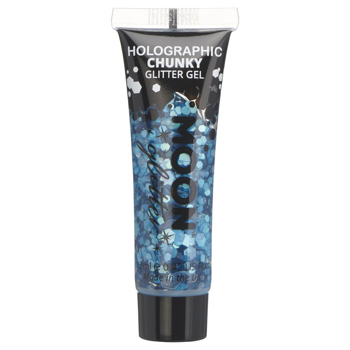 Moon chunky holografiskt glittergel i tub, blue 12 ml