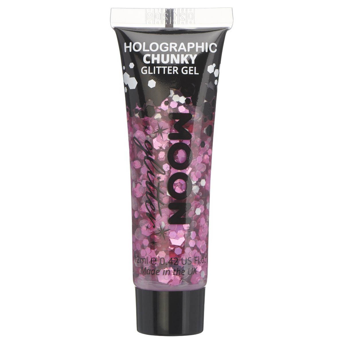 Moon chunky holografiskt glittergel i tub, pink 12 ml