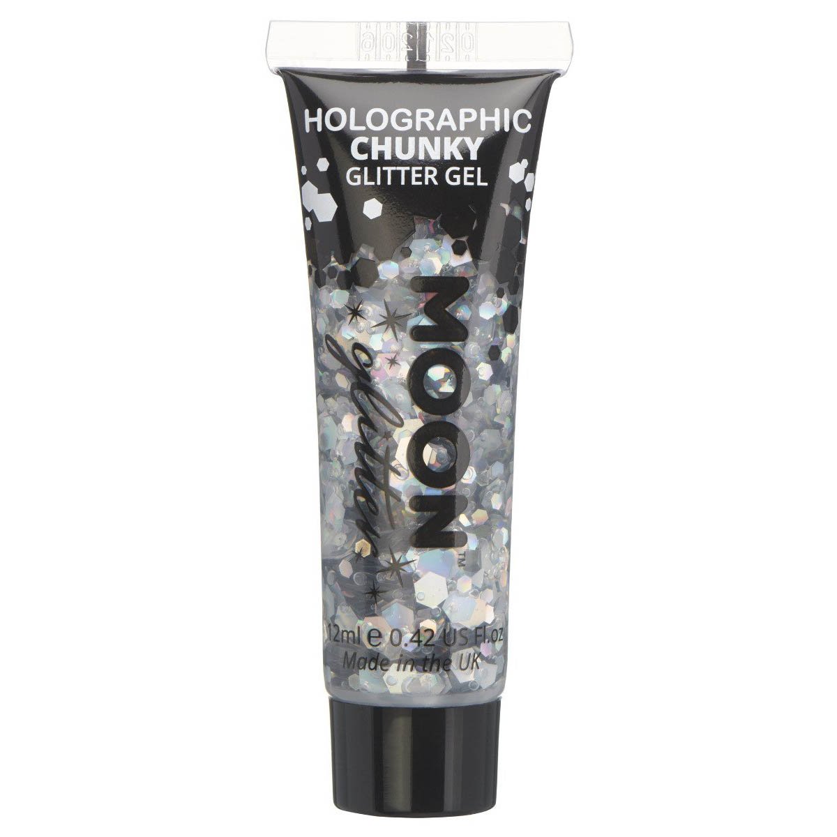 Moon chunky holografiskt glittergel i tub, silver 12 ml