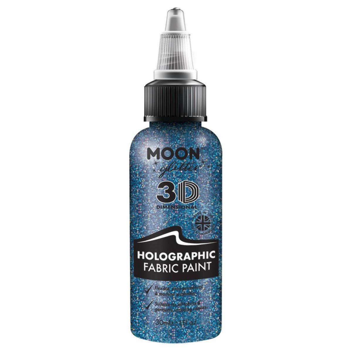 Moon Glitter Holographic Glitter Fabric Paint, blue 30 ml