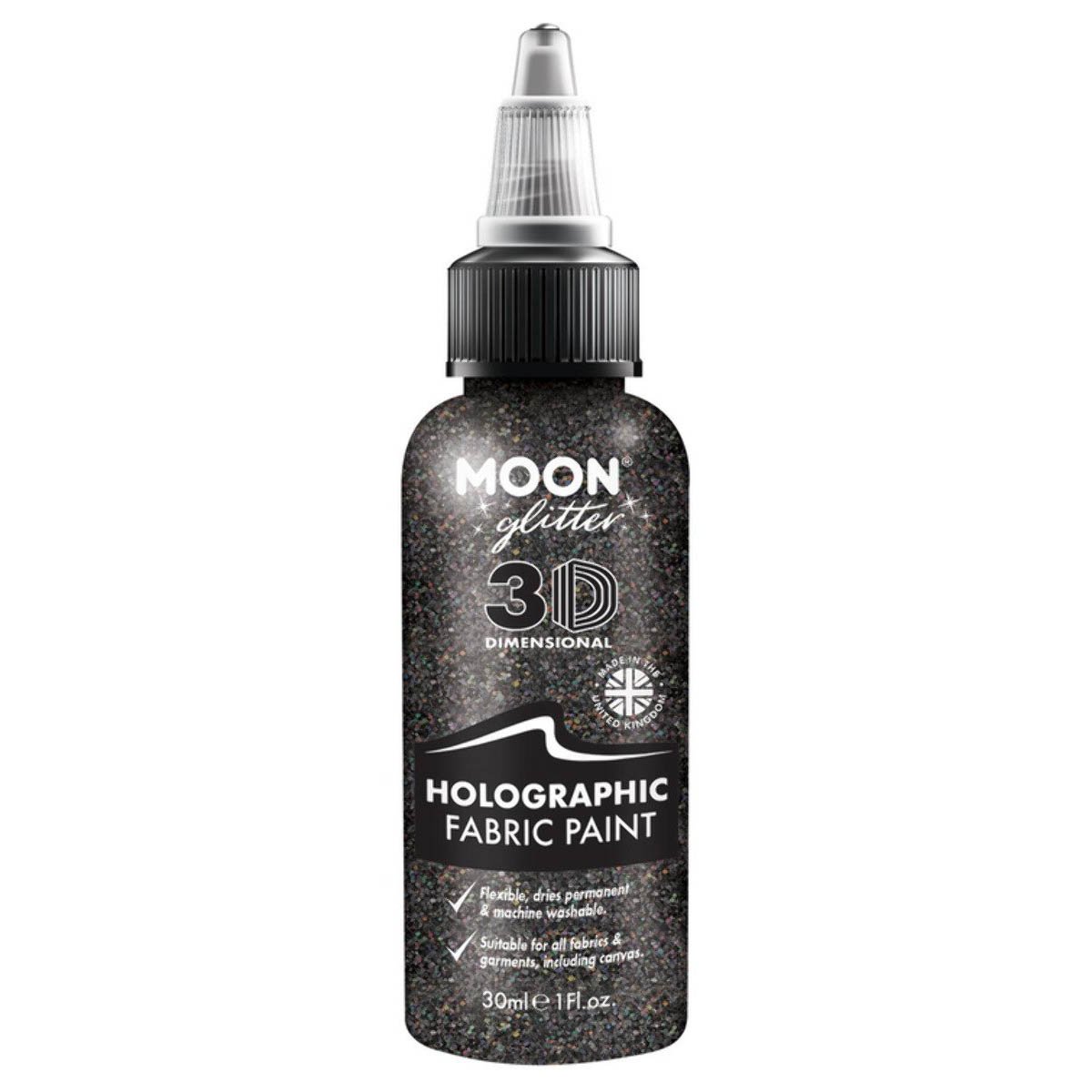 Moon Glitter Holographic Glitter Fabric Paint, black 30 ml