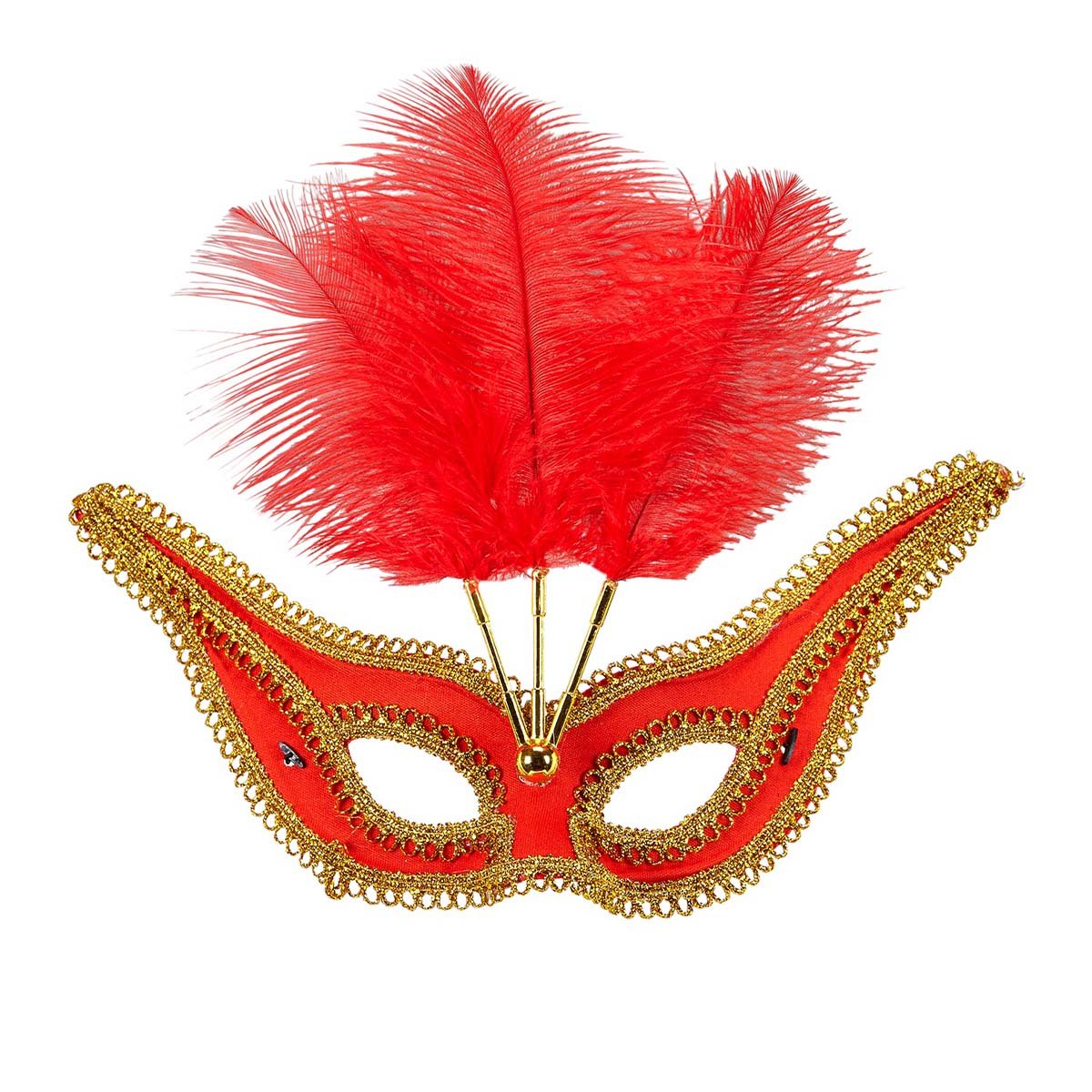 Ögonmask, spetsig med fjädrar röd