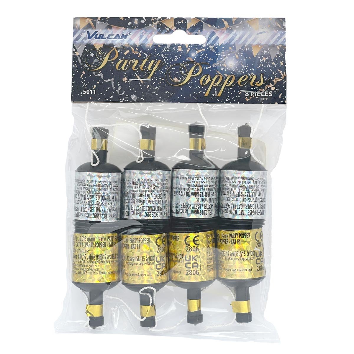 Partypopper, guld & silver 8 st