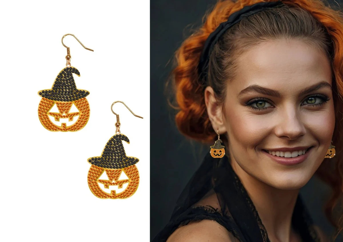 Halloweenörhängen, pumpor med pärlor