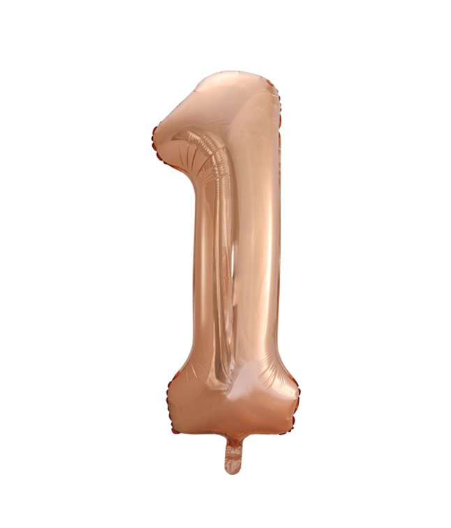 Folieballong, siffra 1 roséguld 86 cm