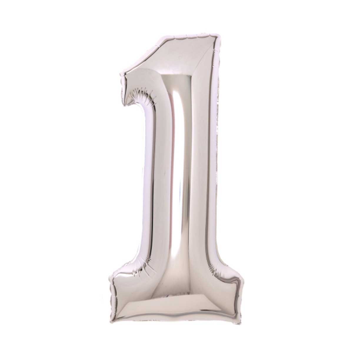 Folieballong, siffra 1 silver 66 cm