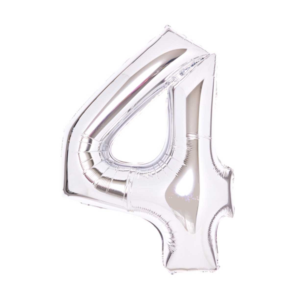 Folieballong, siffra 4 silver 66 cm