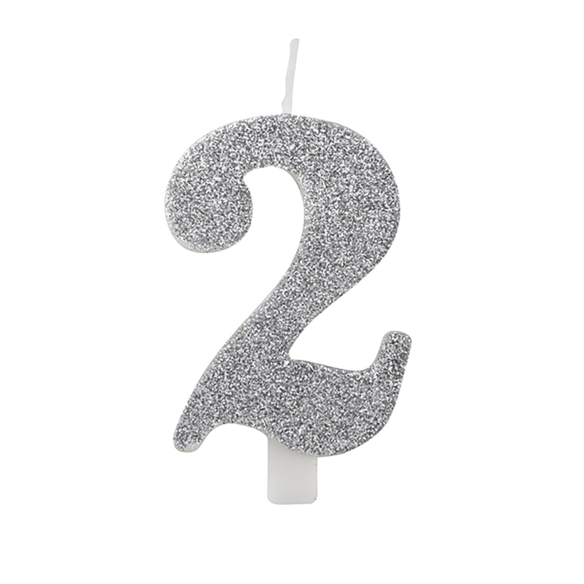 Tårtljus, 2 silver glitter 15,5 cm