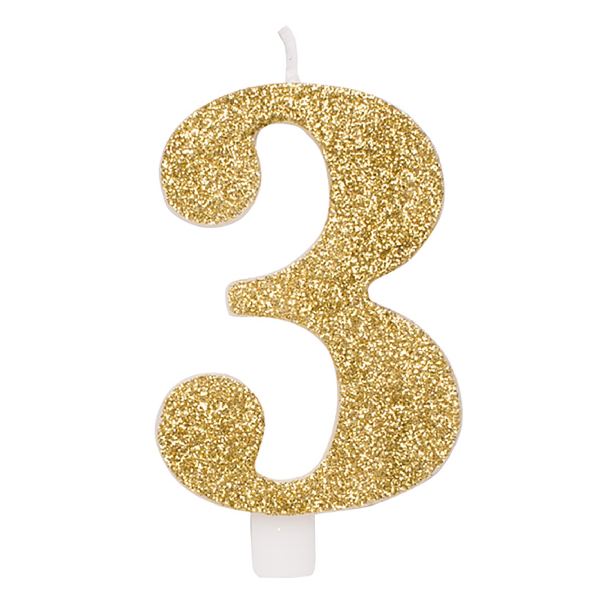 Tårtljus, 3 guld glitter 9,5 cm
