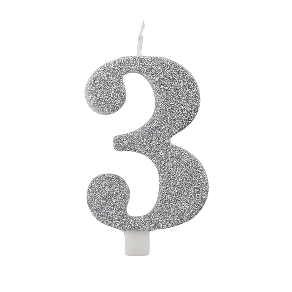 Tårtljus, 3 silver glitter 9,5 cm
